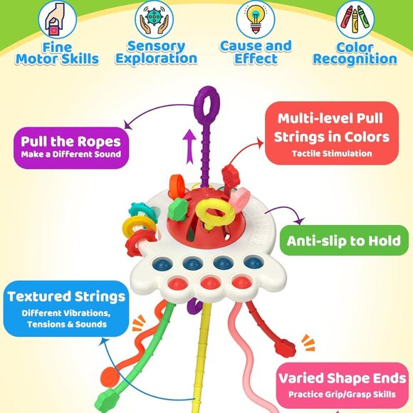 NEW Baby Teething Toys for 6-12 Months, Sensory Montessori Silicone Pull String - Picture 3 of 6